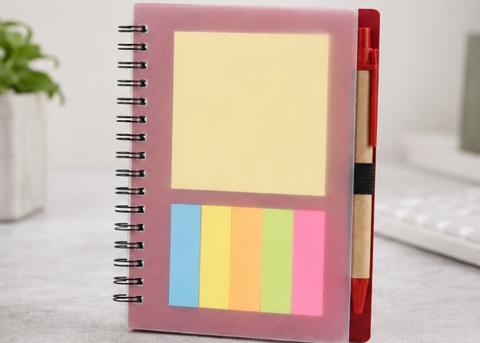Frosted Cover Notepad with Sticky Notes, Coloured Tabs & Pen